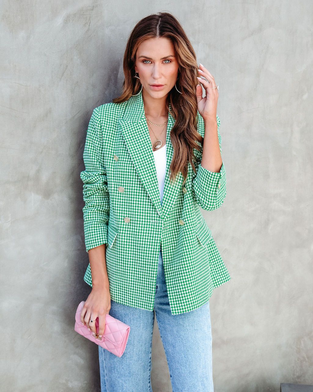 Catalina Houndstooth Pocketed Blazer - Green - FINAL SALE sold by Vici product image thumbnail 6