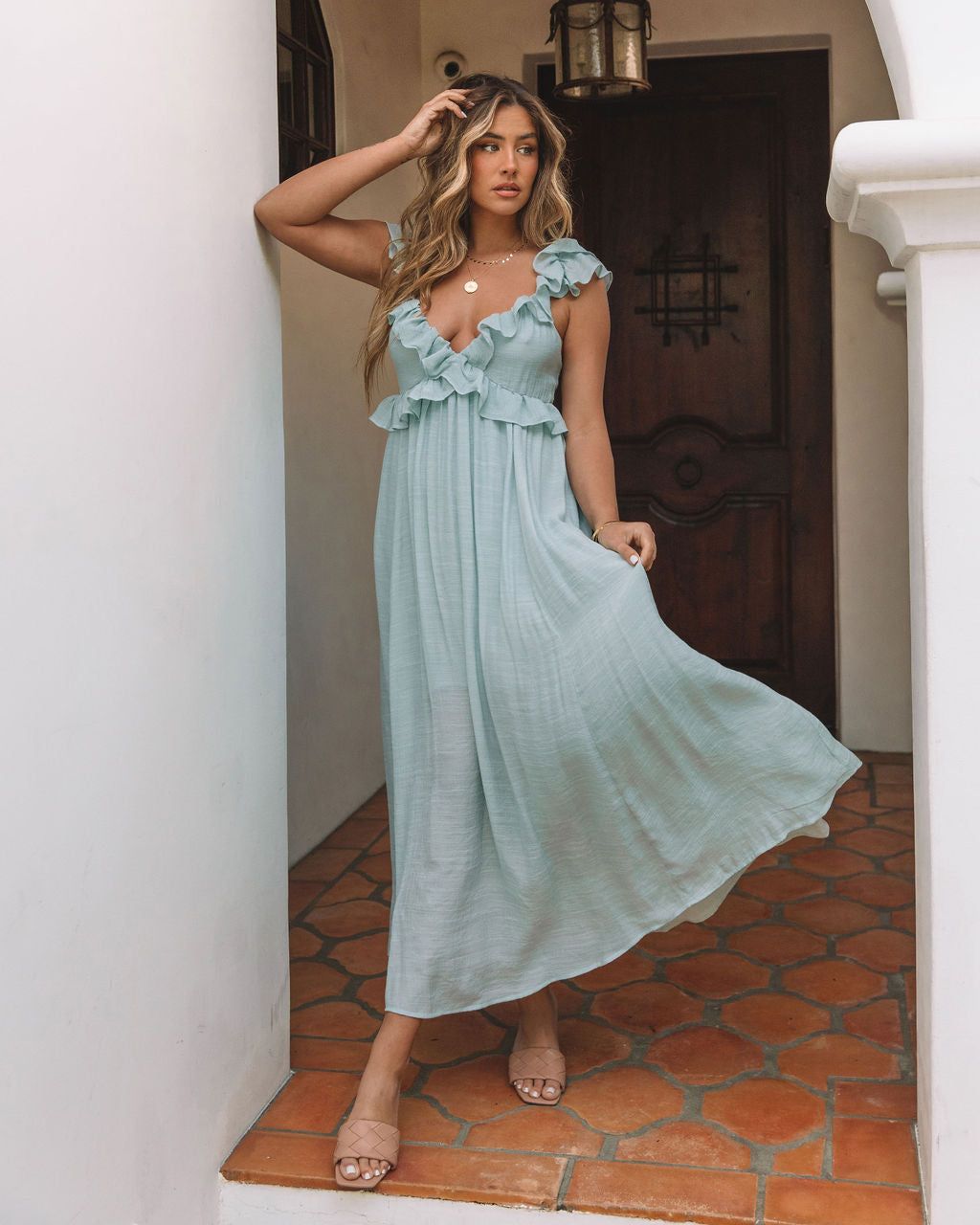 Shayla Ruffle Tie Back Maxi Dress - Sage - FINAL SALE sold by Vici product image thumbnail 7
