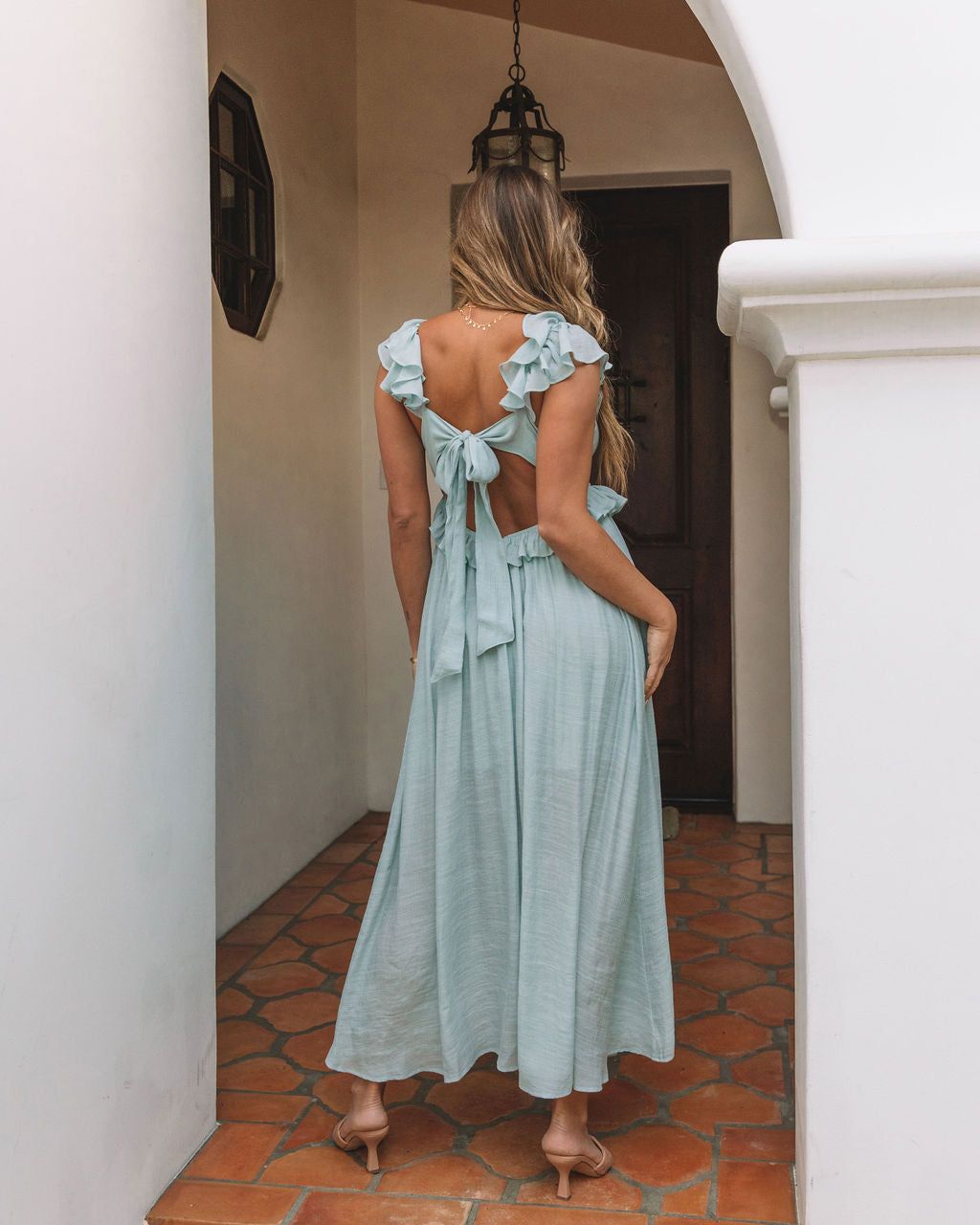 Shayla Ruffle Tie Back Maxi Dress - Sage - FINAL SALE sold by Vici product image thumbnail 4