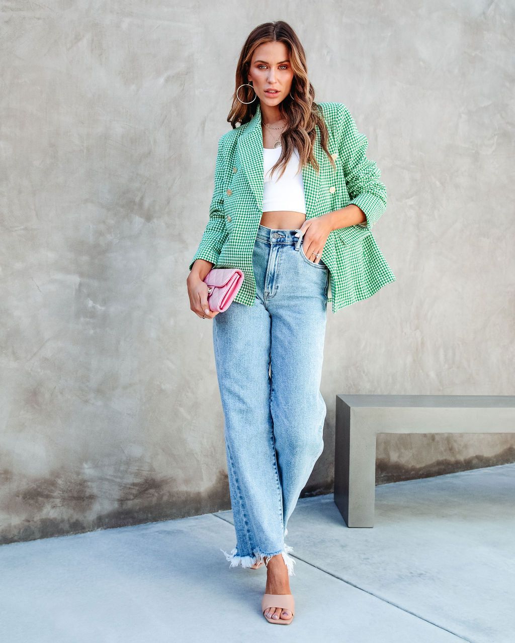 Catalina Houndstooth Pocketed Blazer - Green - FINAL SALE sold by Vici product image thumbnail 3