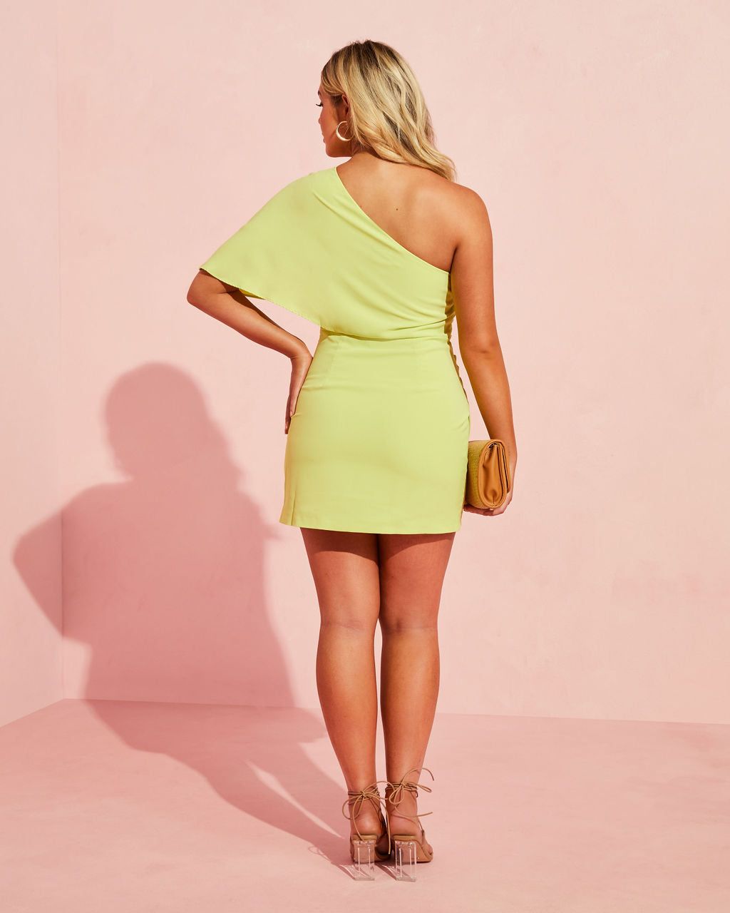 All-Nighter One Shoulder Drape Mini Dress - Lime - FINAL SALE sold by Vici product image thumbnail 2