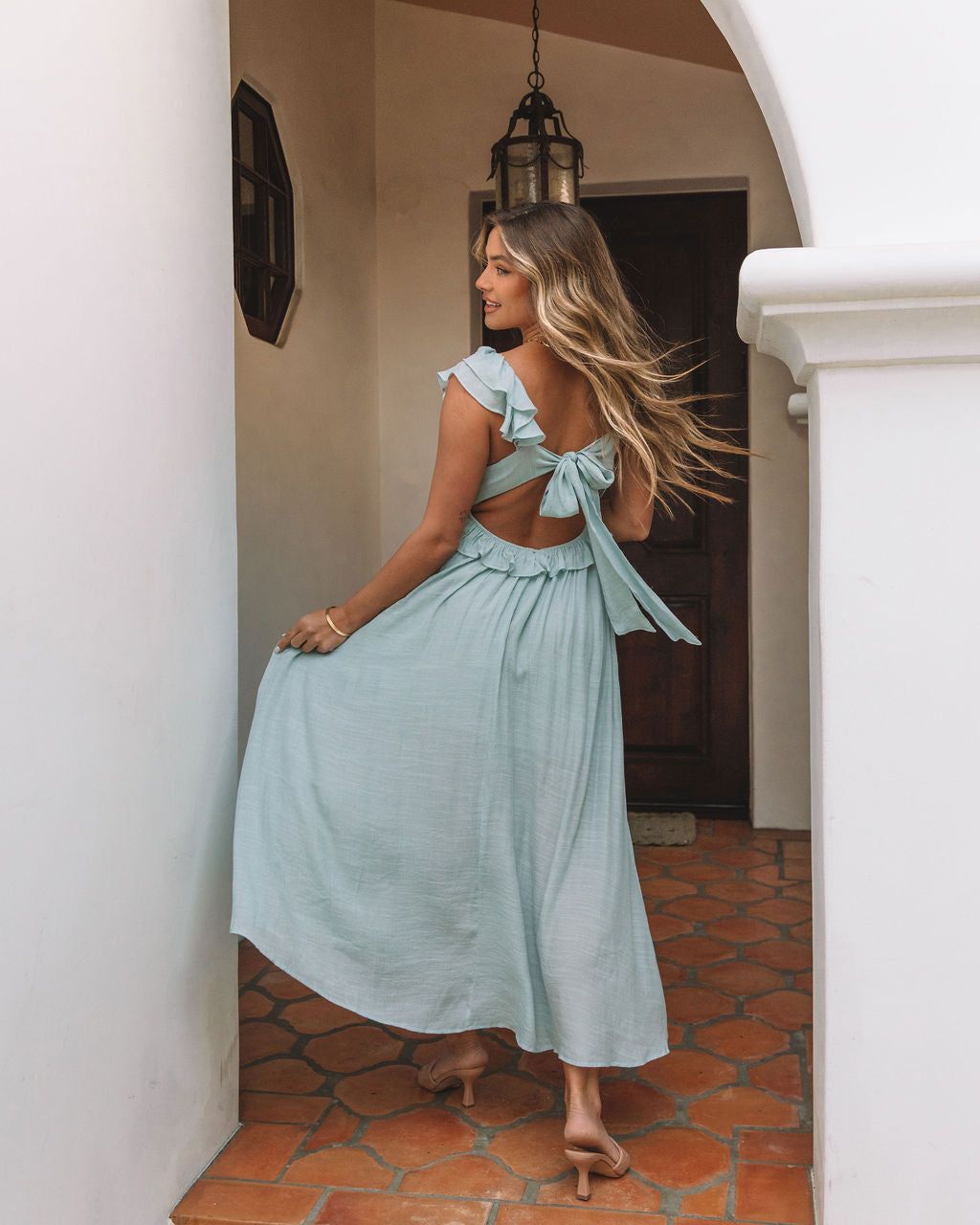 Shayla Ruffle Tie Back Maxi Dress - Sage - FINAL SALE sold by Vici product image thumbnail 6