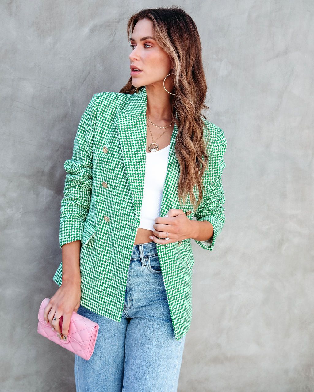 Catalina Houndstooth Pocketed Blazer - Green - FINAL SALE sold by Vici product image thumbnail 7