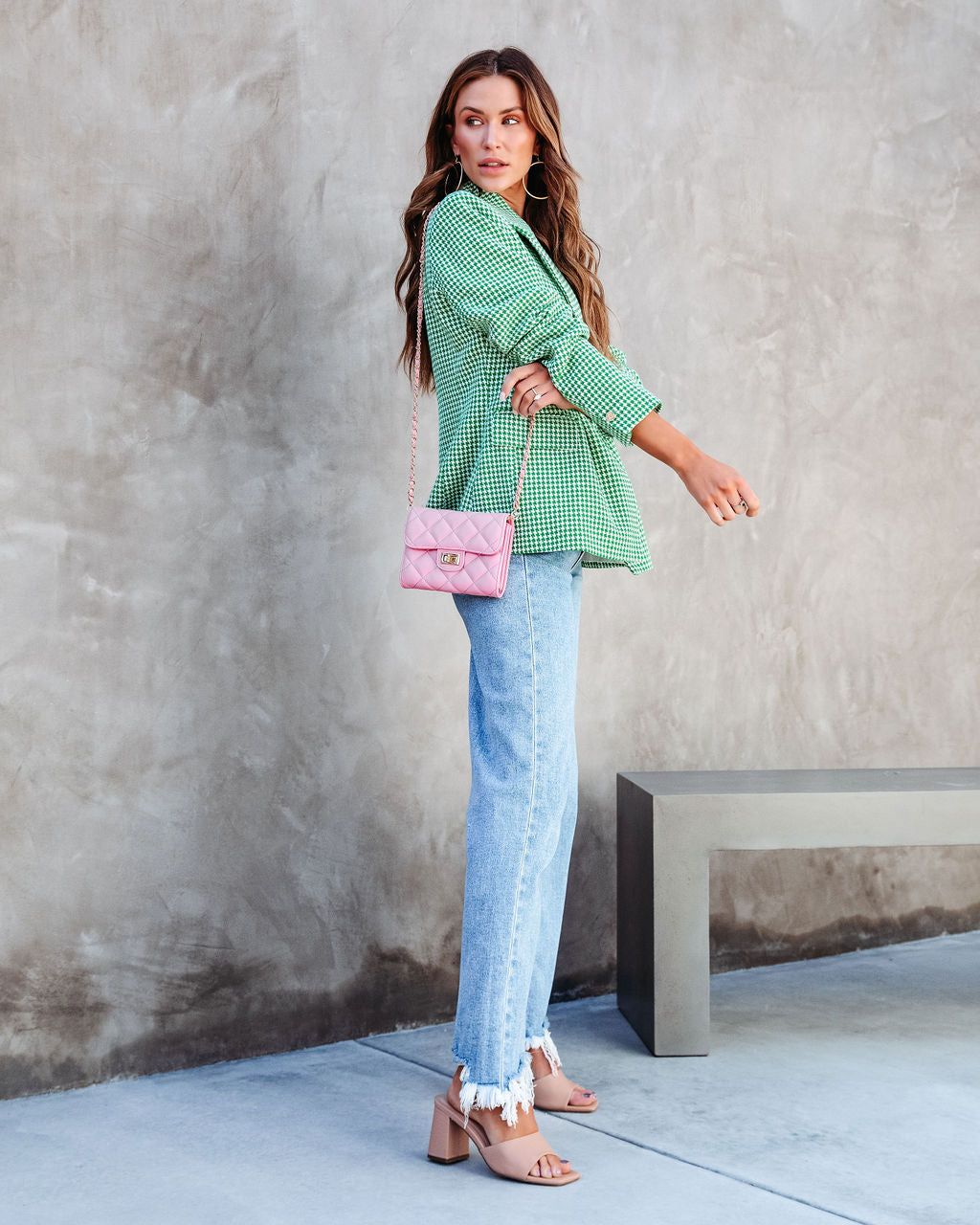 Catalina Houndstooth Pocketed Blazer - Green - FINAL SALE sold by Vici product image thumbnail 5