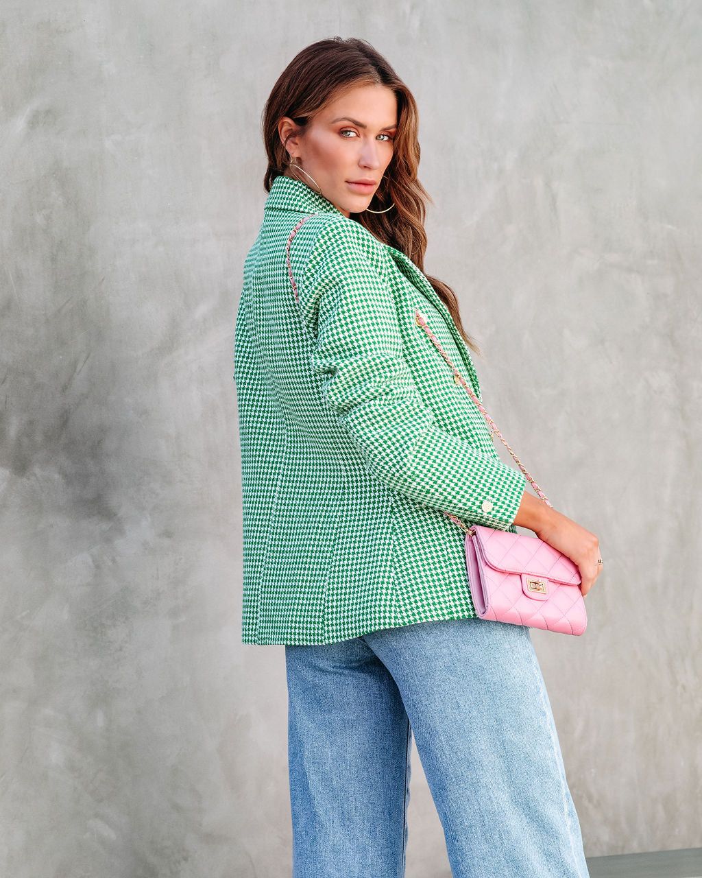 Catalina Houndstooth Pocketed Blazer - Green - FINAL SALE sold by Vici product image thumbnail 4