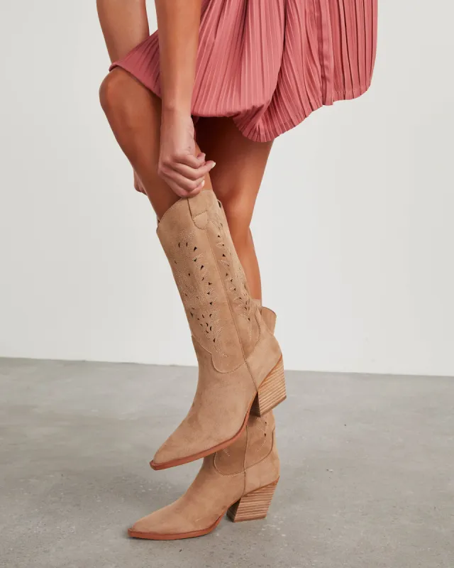 Arnell Laser Cut Western Boot - Beige sold by Vici