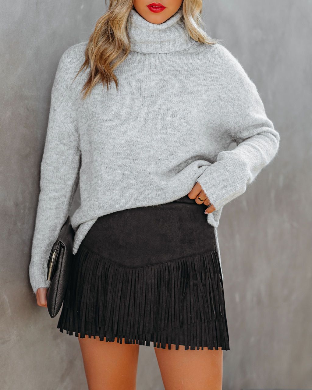 Fearless Faux Suede Fringe Mini Skirt - FINAL SALE sold by Vici
