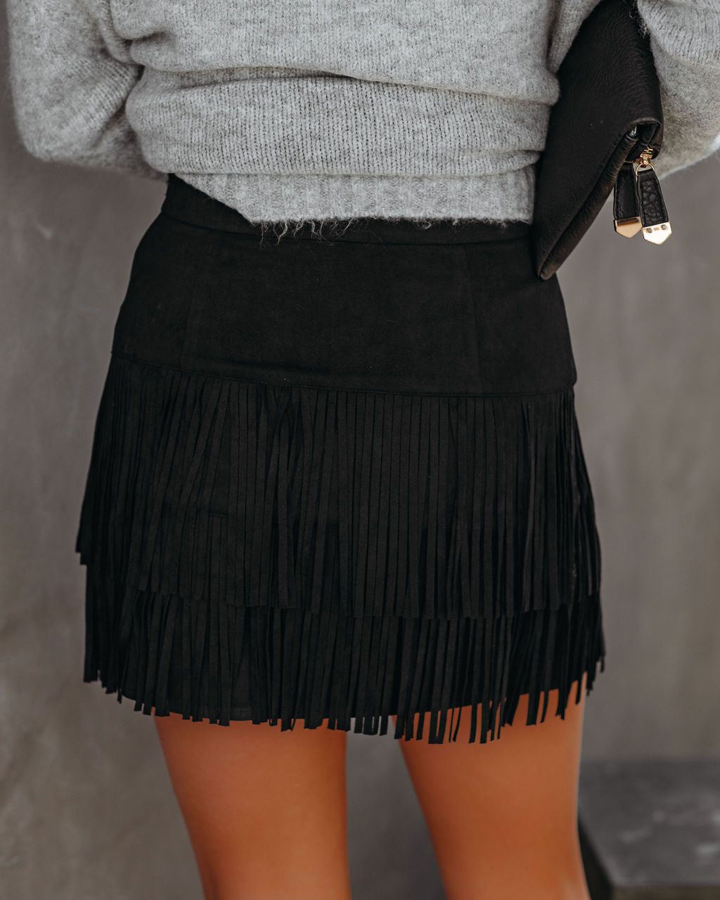 Fearless Faux Suede Fringe Mini Skirt - FINAL SALE sold by Vici product image thumbnail 2