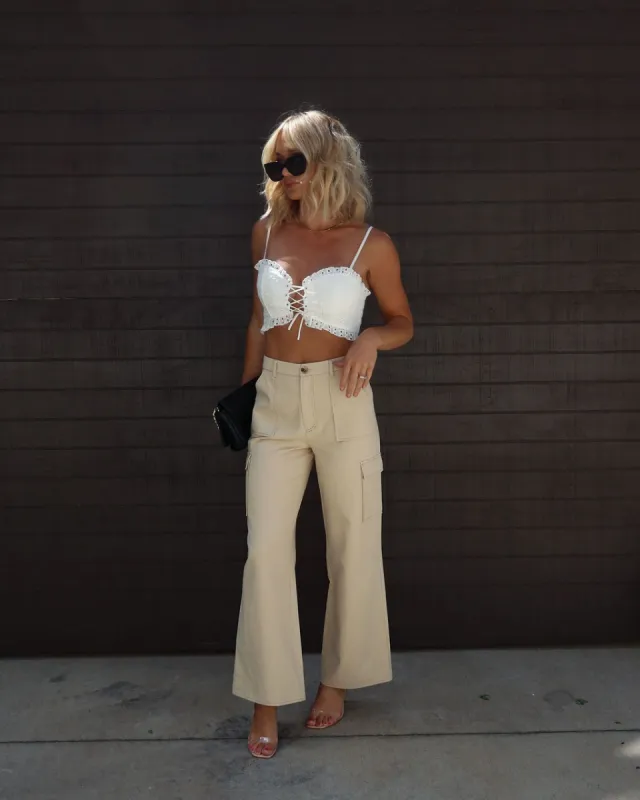 Ashton Cotton Wide Leg Cargo Pants - Khaki - SALE sold by Vici