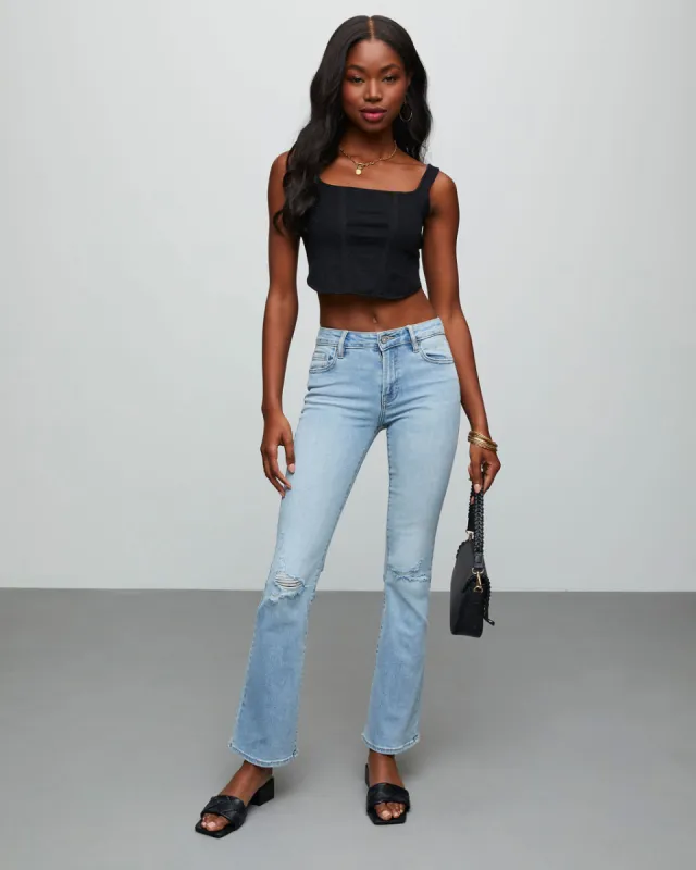Matira High Rise Distressed Flare Jeans sold by Vici
