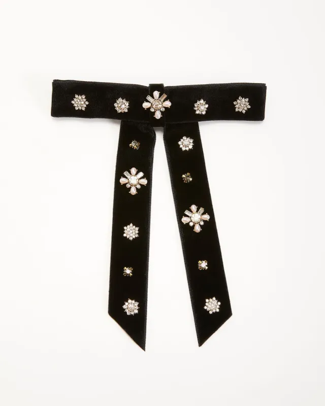 Middleton Velvet Embellished Hair Bow Barette - Black sold by Vici