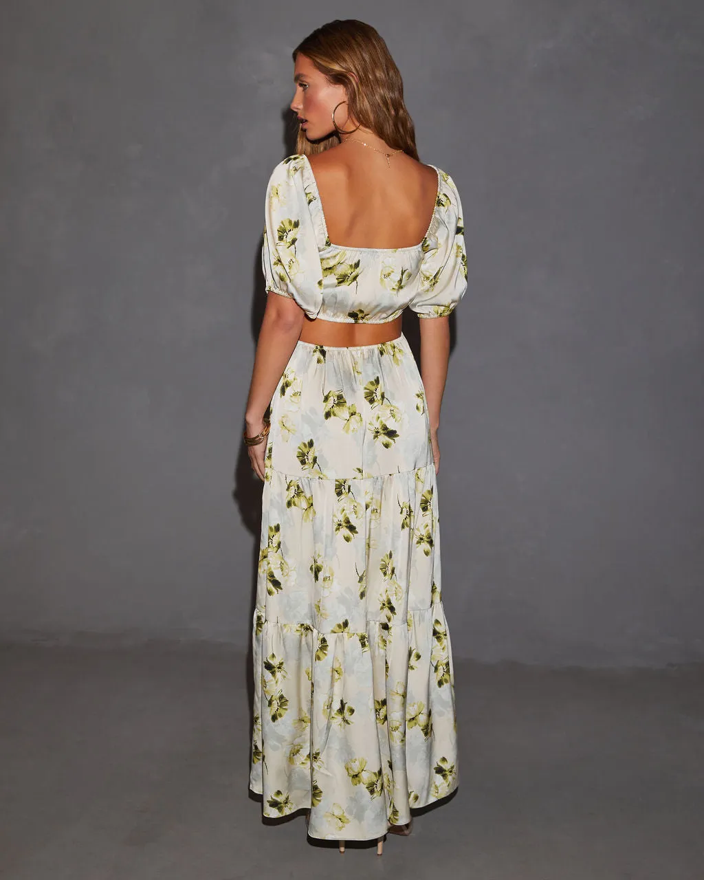 Cambria Satin Floral Puff Sleeve Maxi Dress sold by Vici product image thumbnail 5