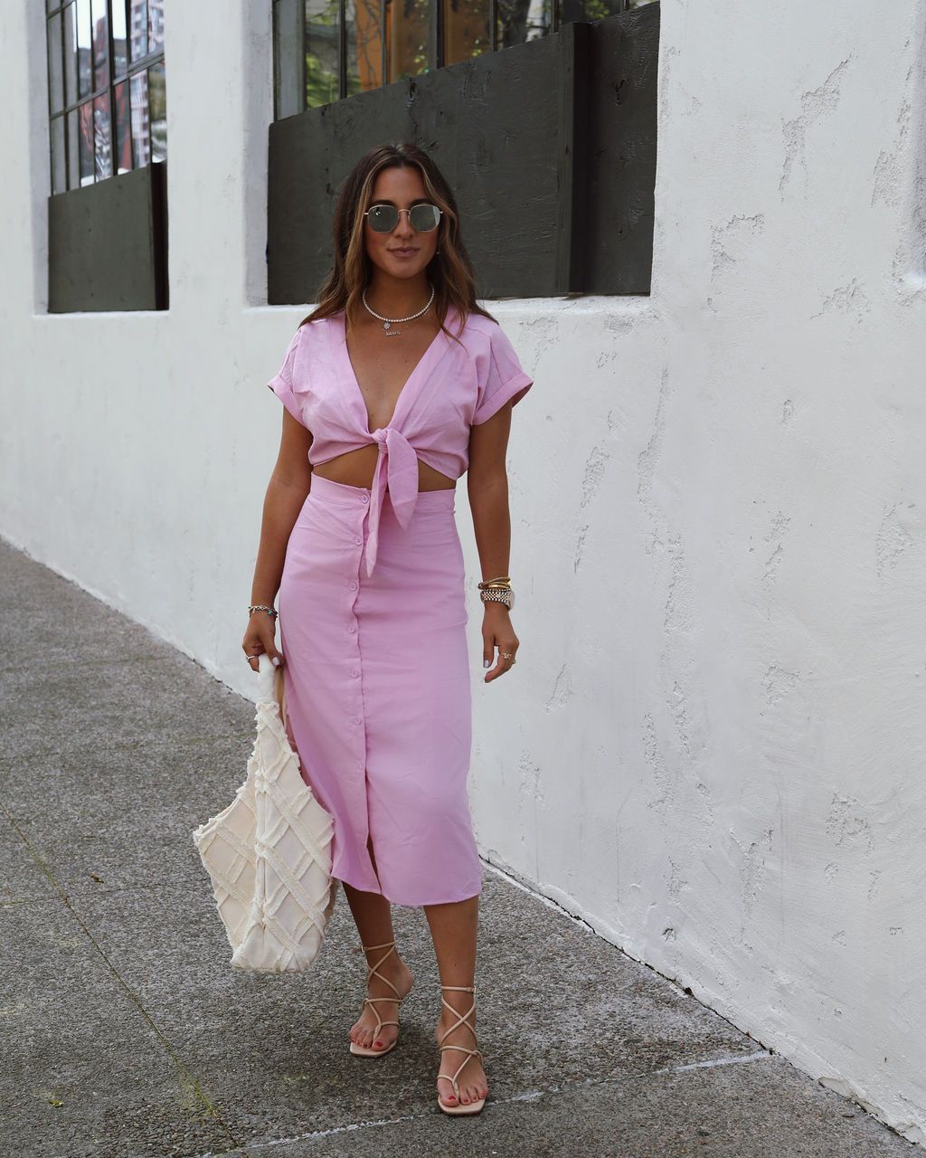 Ella Front Tie Crop Top And Midi Skirt Set sold by Vici