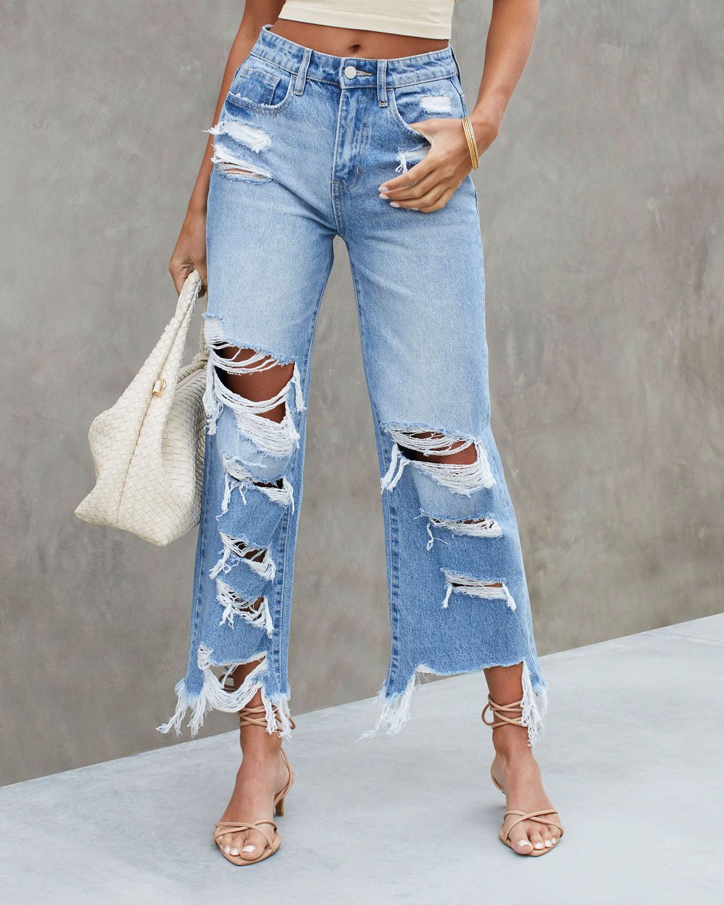 Hayes High Waisted Distressed Jeans sold by Vici