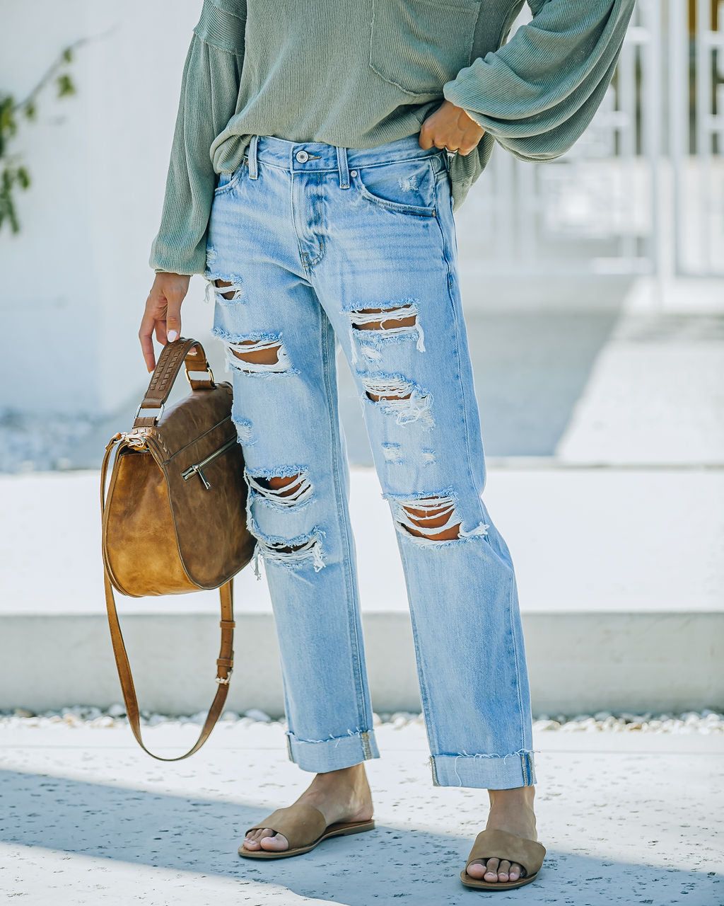 Dart Mid Rise Distressed Boyfriend Denim - FINAL SALE sold by Vici