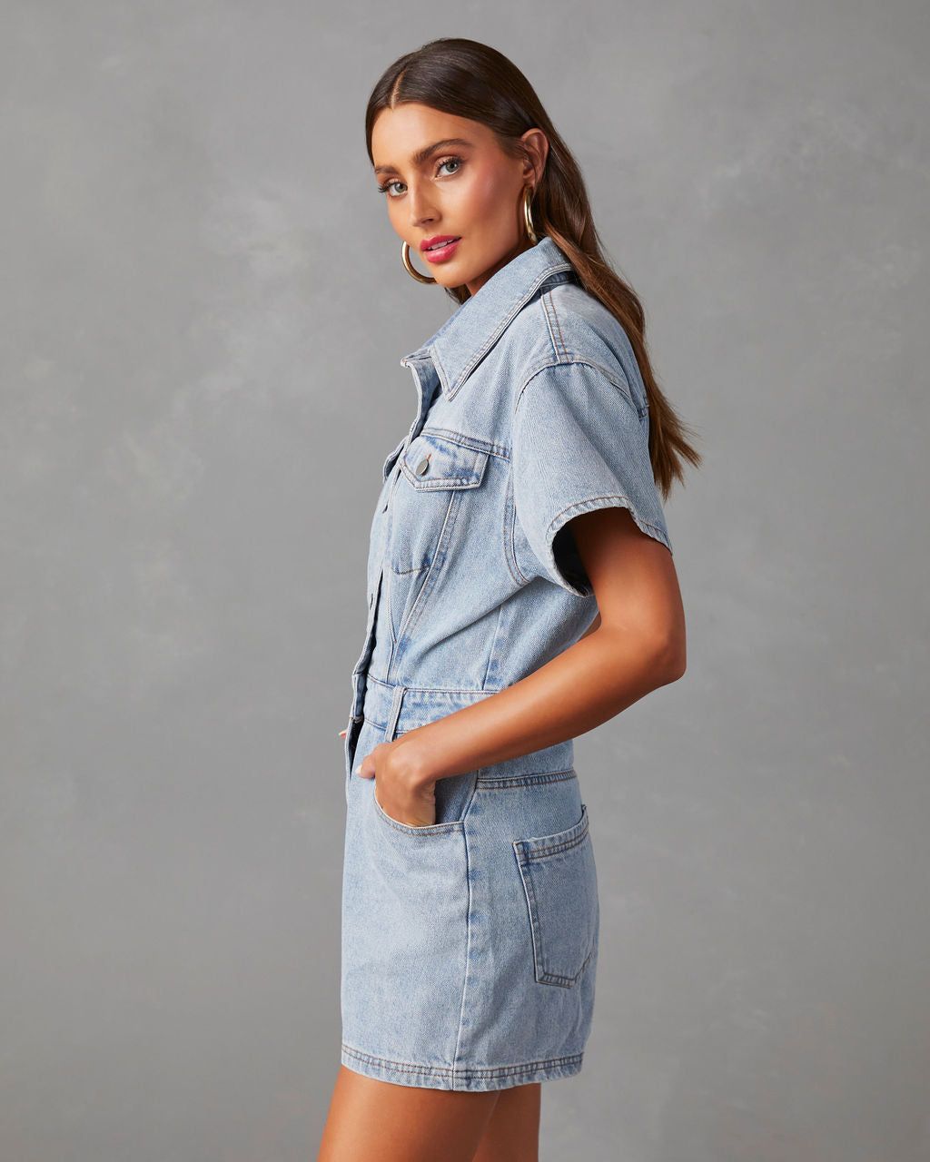 Halston Cotton Pocketed Denim Romper - SALE sold by Vici product image thumbnail 4