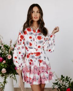 Katherine Floral Belted Tiered Mini Dress - FINAL SALE sold by Vici