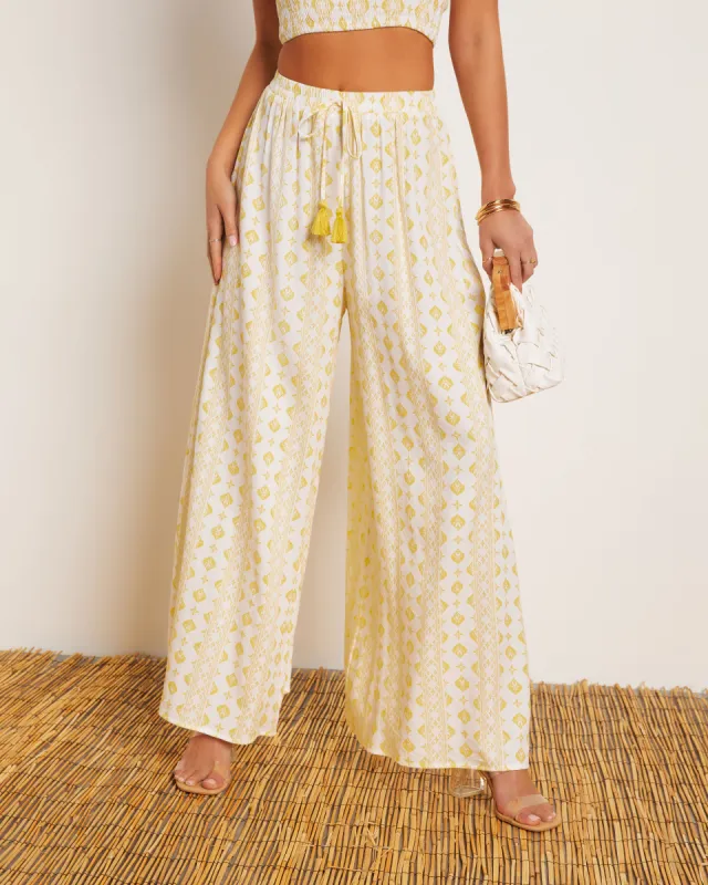 Maureen Printed Drawstring Wide Leg Pant sold by Vici