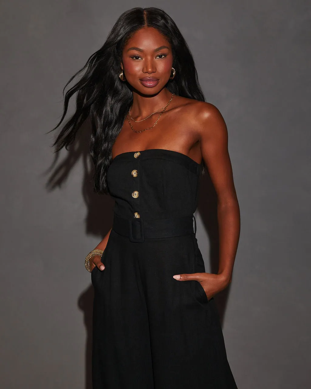 Kylan Linen Blend Belted Strapless Jumpsuit sold by Vici product image thumbnail 2