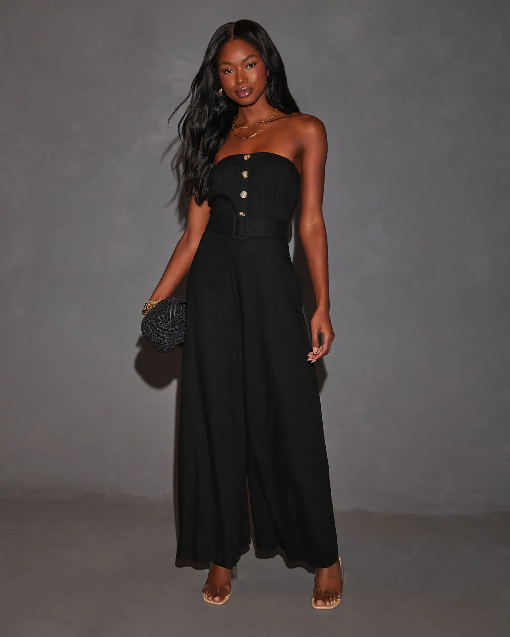 Kylan Linen Blend Belted Strapless Jumpsuit sold by Vici product image thumbnail 4