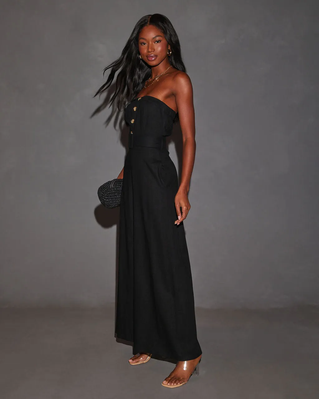 Kylan Linen Blend Belted Strapless Jumpsuit sold by Vici product image thumbnail 3