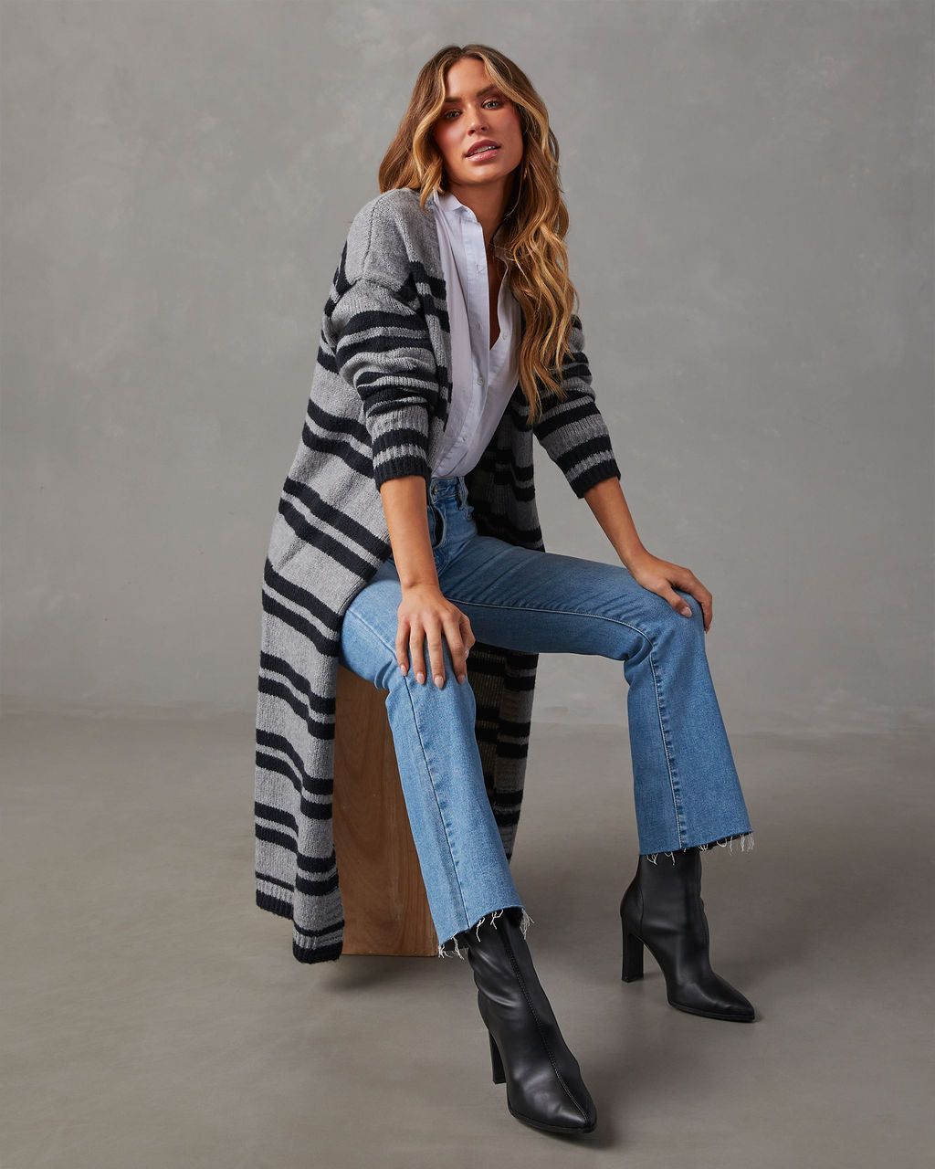 Jorja Striped Duster Cardigan - Black/Grey sold by Vici product image thumbnail 2