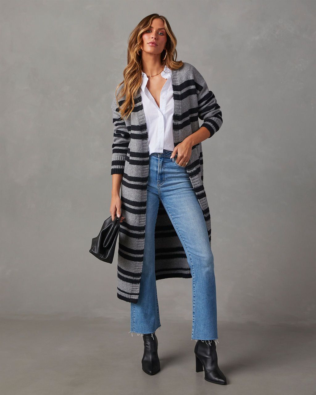 Jorja Striped Duster Cardigan - Black/Grey sold by Vici product image thumbnail 6