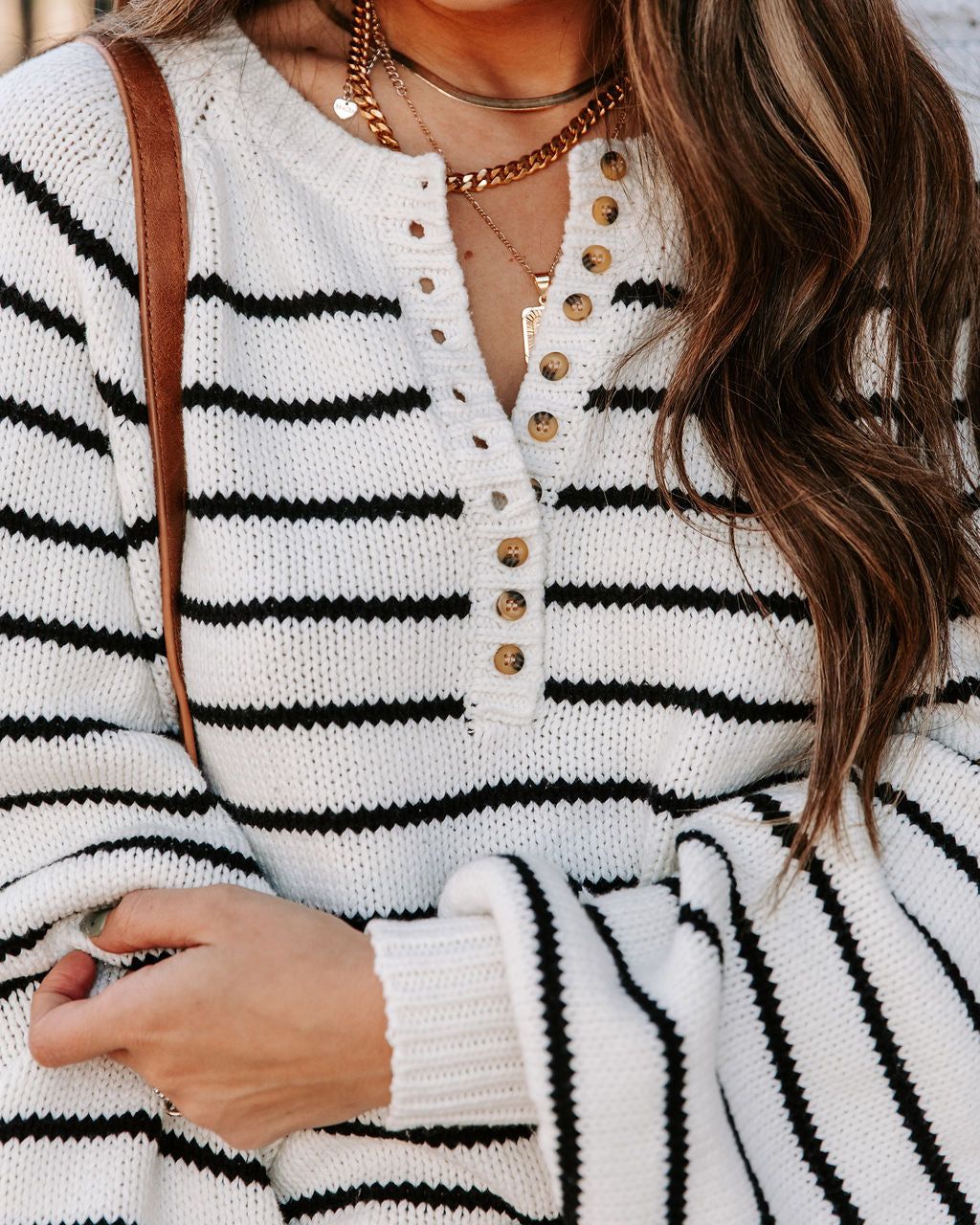 Rylie Cotton Blend Striped Henley Sweater - Ivory - FINAL SALE sold by Vici product image thumbnail 4