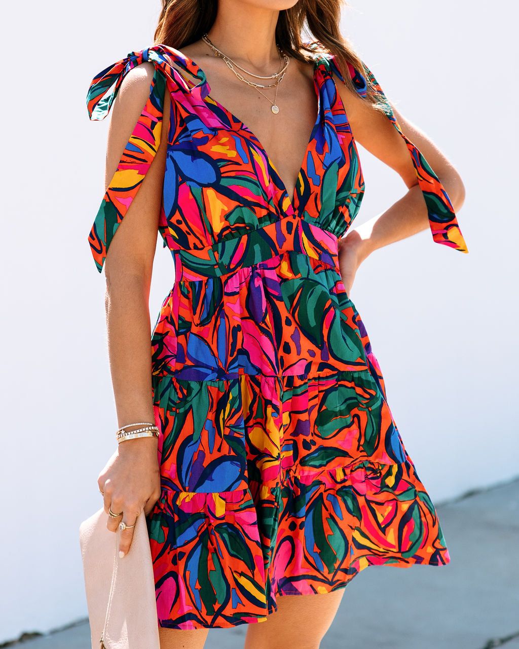 Tropicana Cotton Tiered Mini Dress sold by Vici product image thumbnail 2