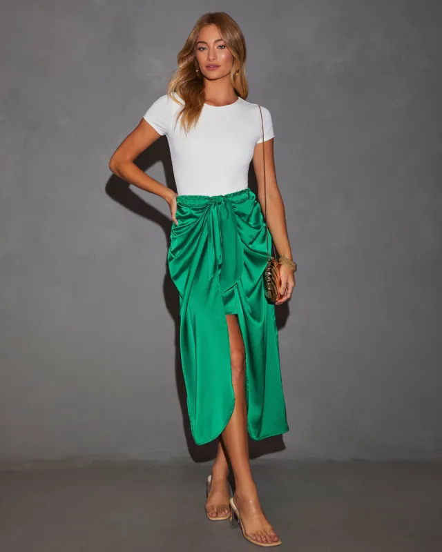 Tea Time Satin Bow-Tie Midi Skirt sold by Vici