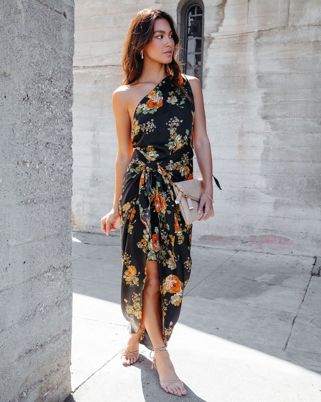 Romina Floral Front Tie One Shoulder Midi Dress sold by Vici product image thumbnail 3