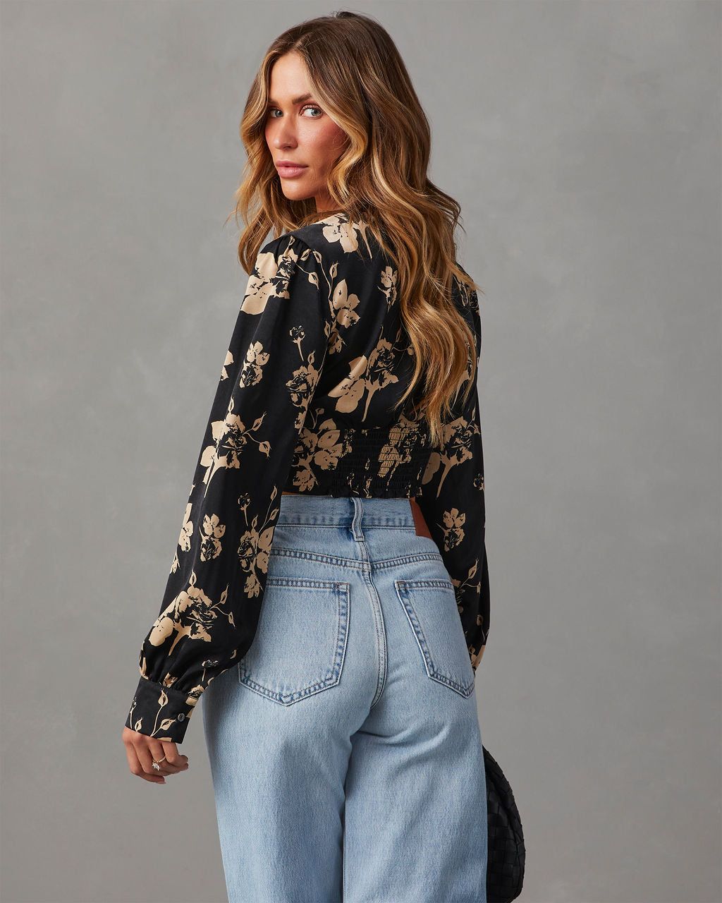 Got The Look Satin Floral Long Sleeve Top - Black sold by Vici product image thumbnail 4