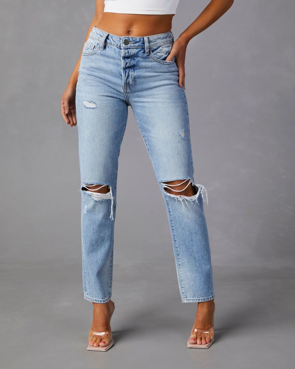 Travis High Rise Distressed Straight Jeans - SALE sold by Vici
