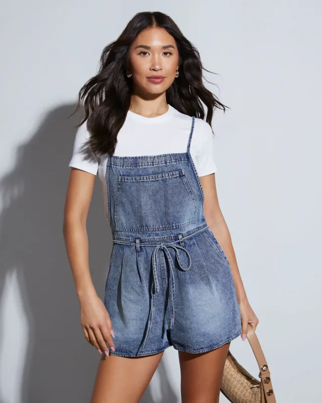 Effie Open Back Denim Romper sold by Vici