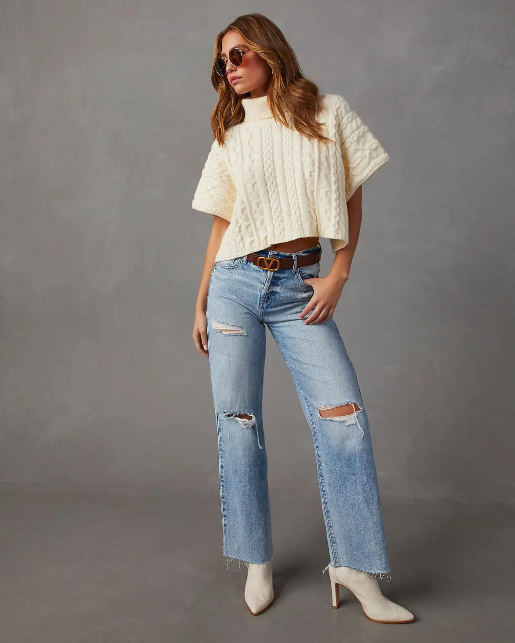 Adalynn Cable Knit Turtleneck Sweater Vest sold by Vici product image thumbnail 3