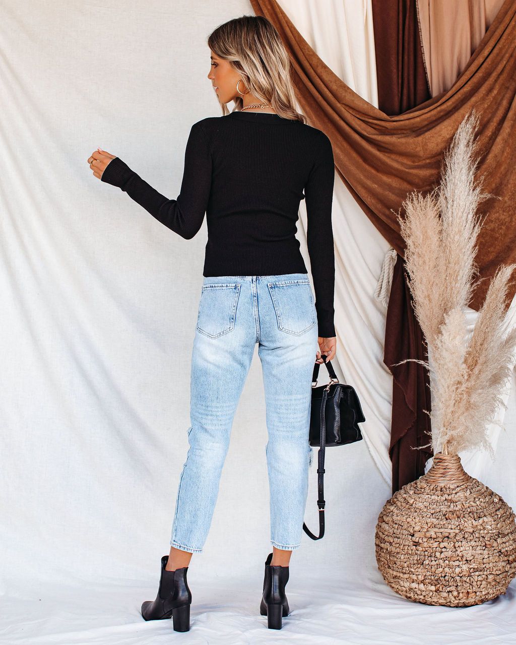 Zaria Collared Zip Up Knit Top - Black - FINAL SALE sold by Vici product image thumbnail 2