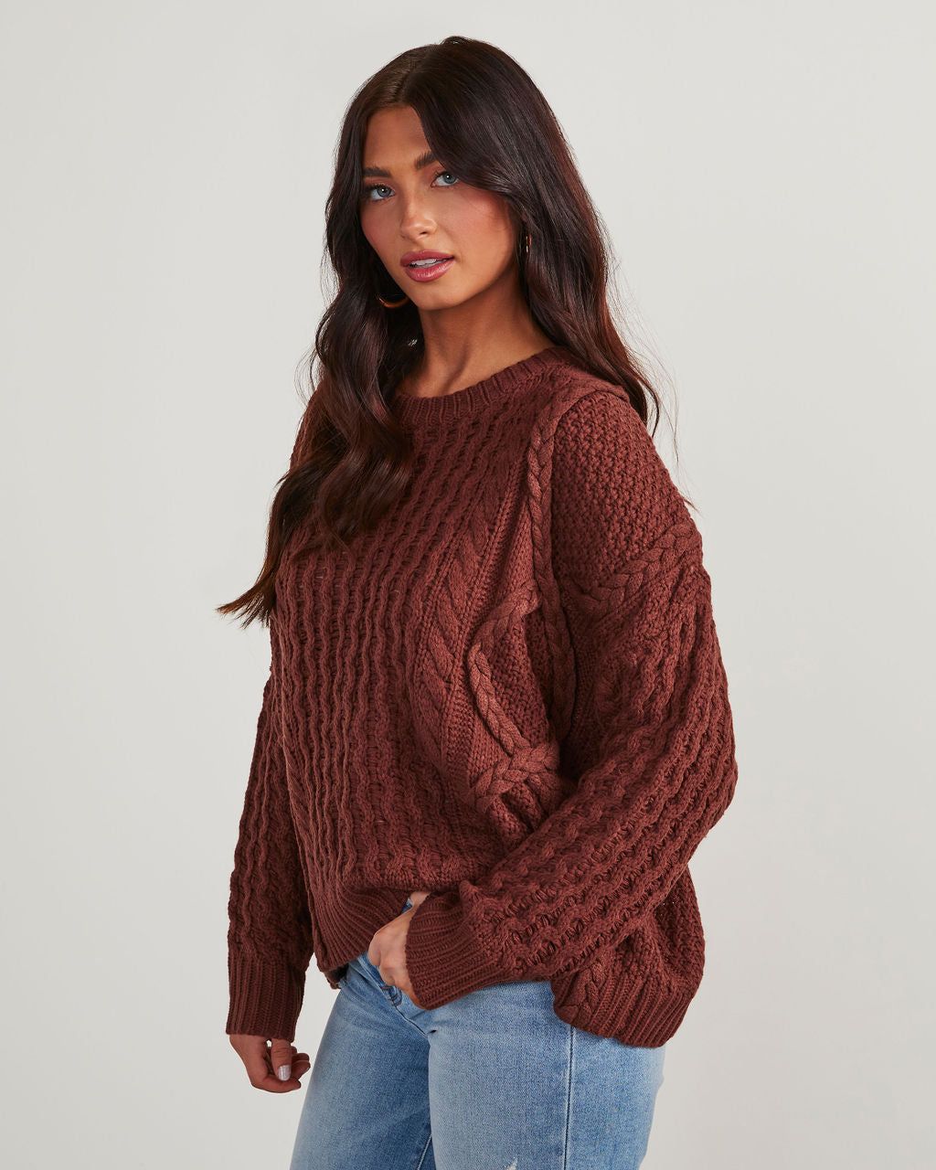 Dorothy Cable Knit Sweater - Chocolate Brown sold by Vici product image thumbnail 3
