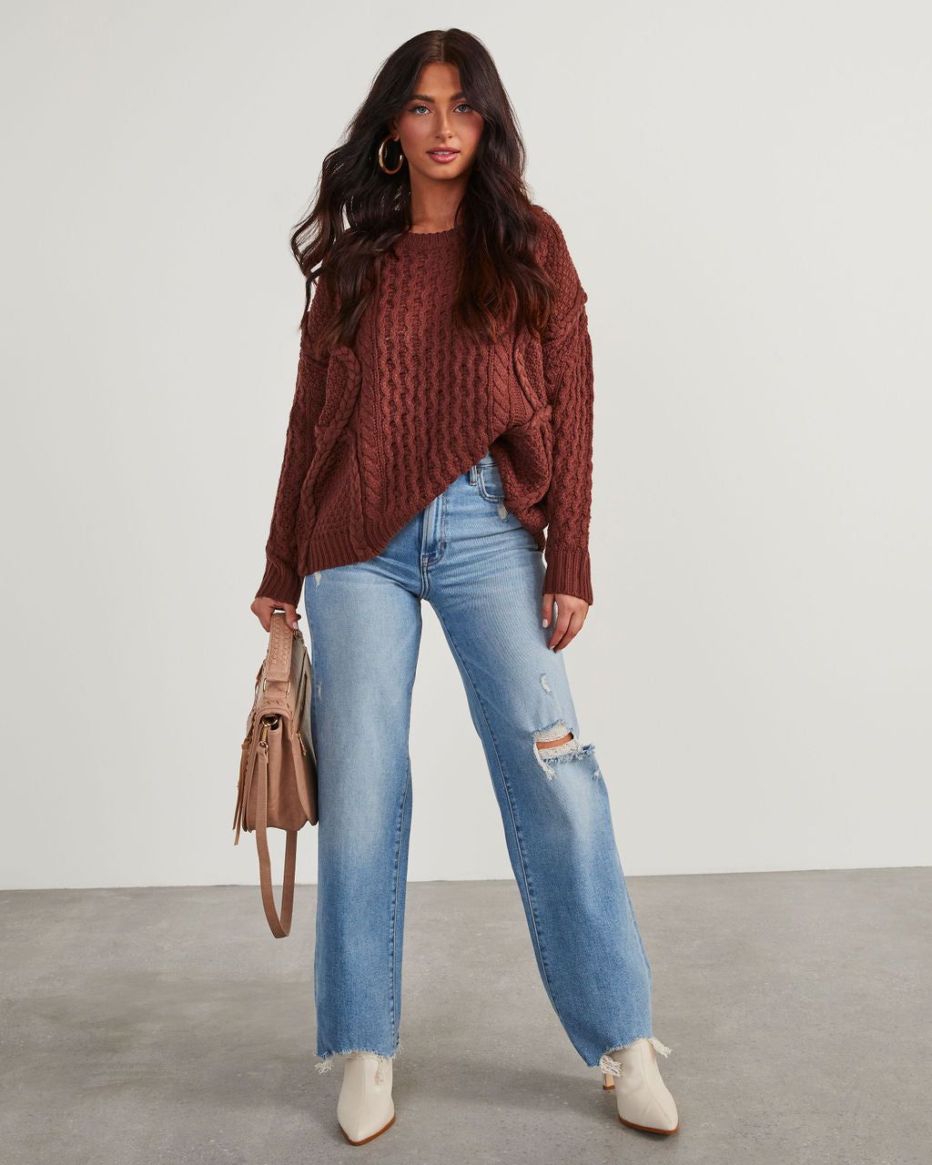 Dorothy Cable Knit Sweater - Chocolate Brown sold by Vici product image thumbnail 6