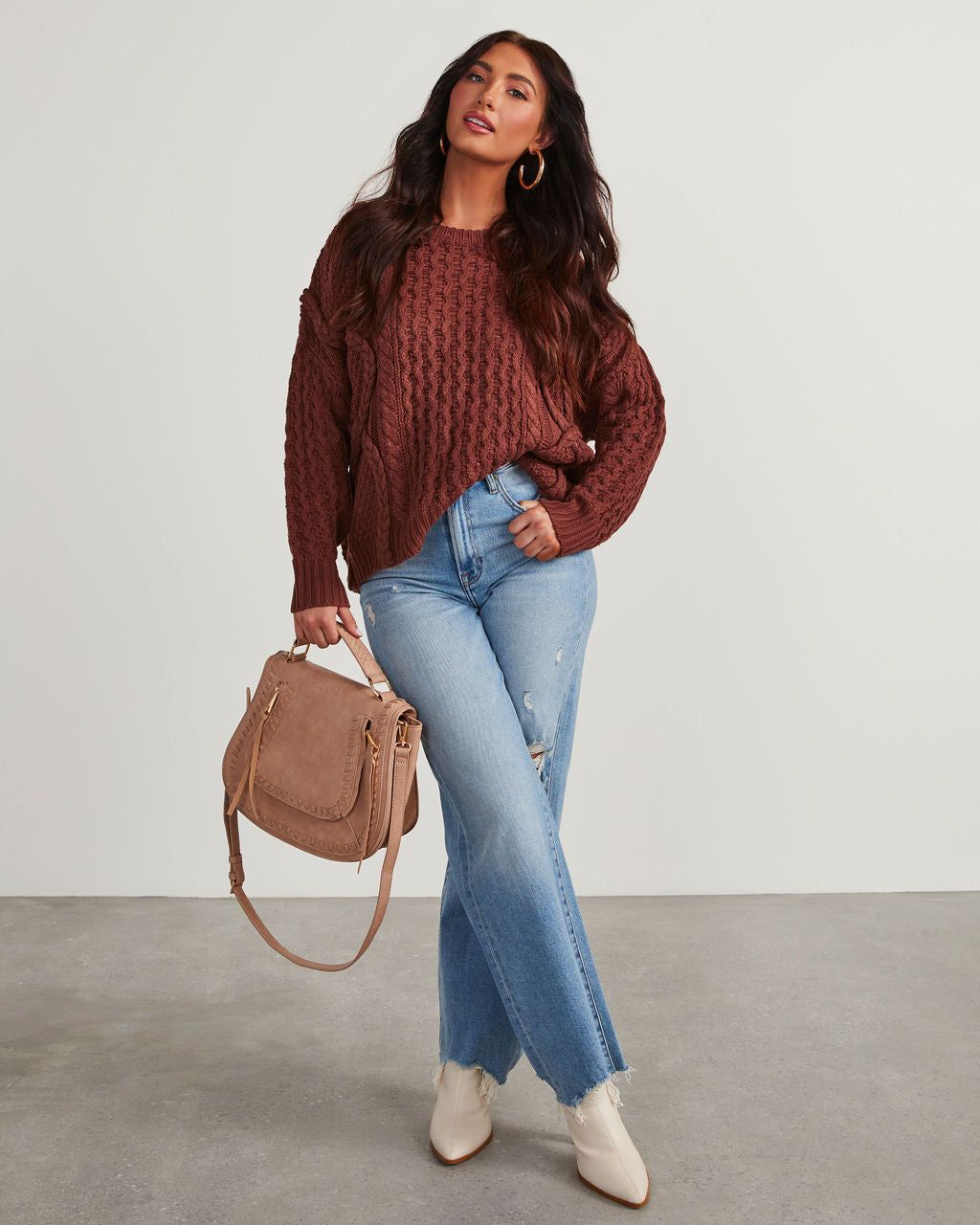 Dorothy Cable Knit Sweater - Chocolate Brown sold by Vici product image thumbnail 2
