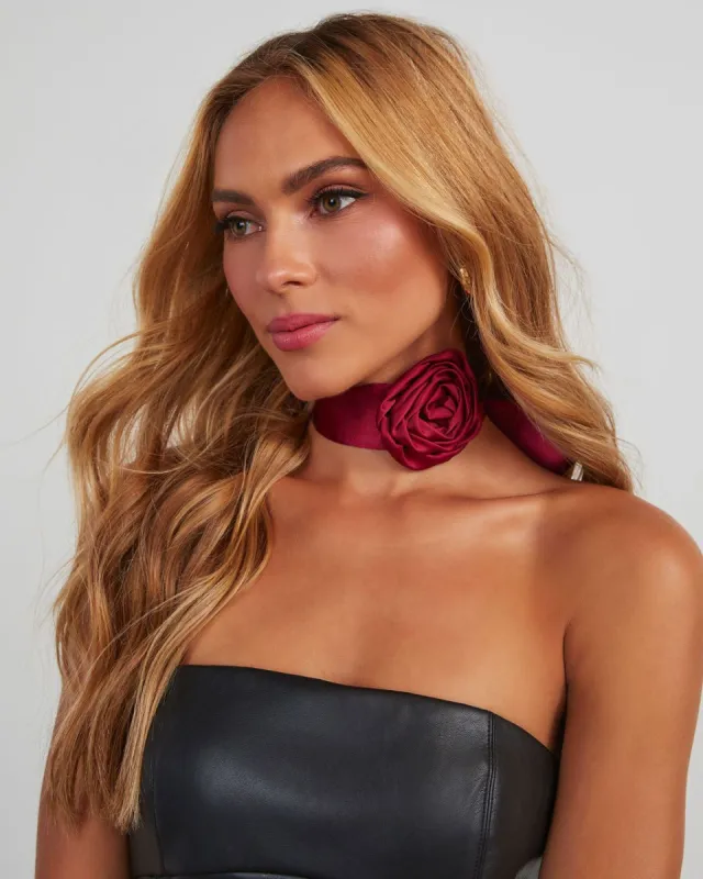 Hearts Aflame Rosette Satin Scarf - Ruby - SALE sold by Vici