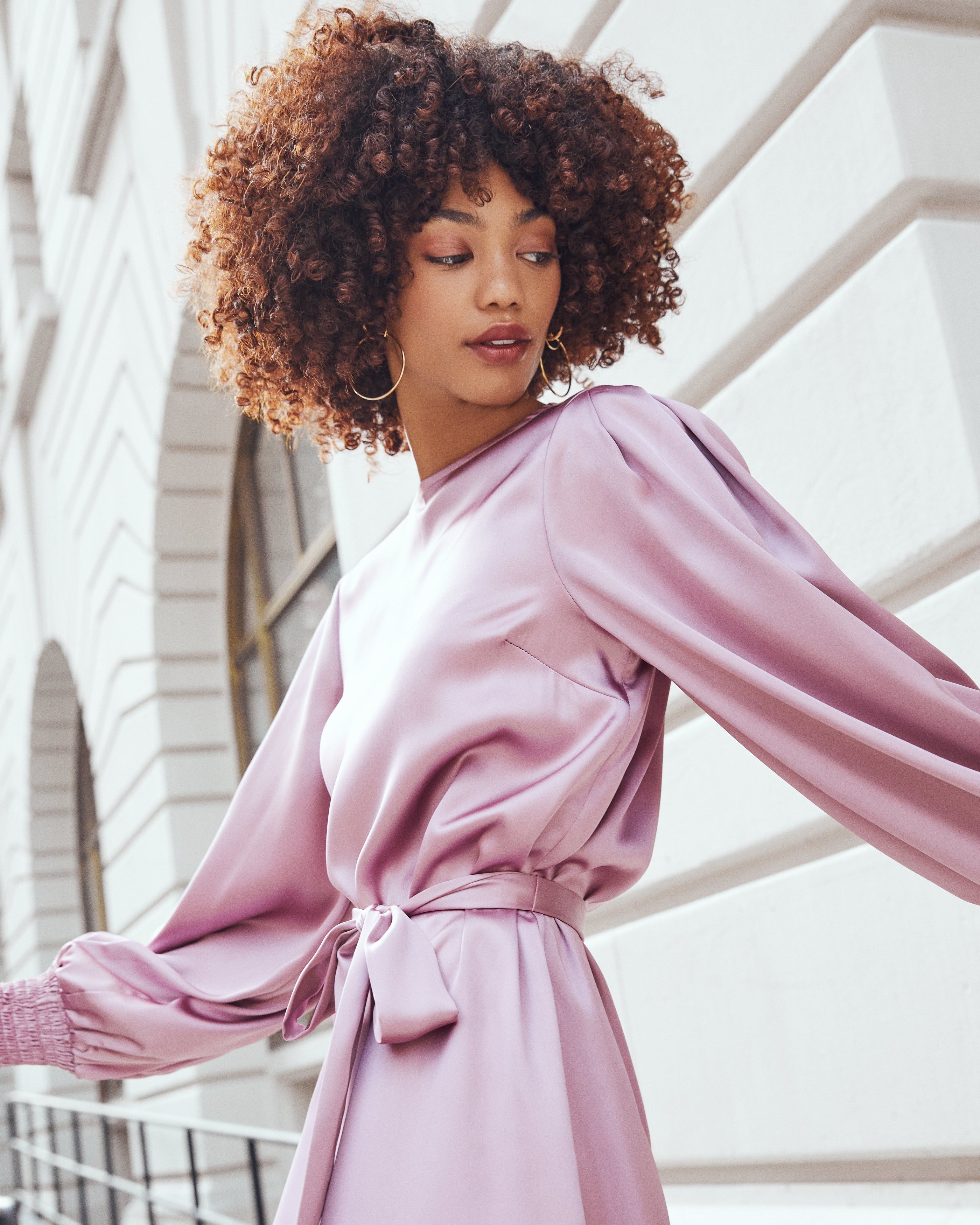 Zahra Satin Smocked Tie Dress - Pink - FINAL SALE sold by Vici product image thumbnail 8