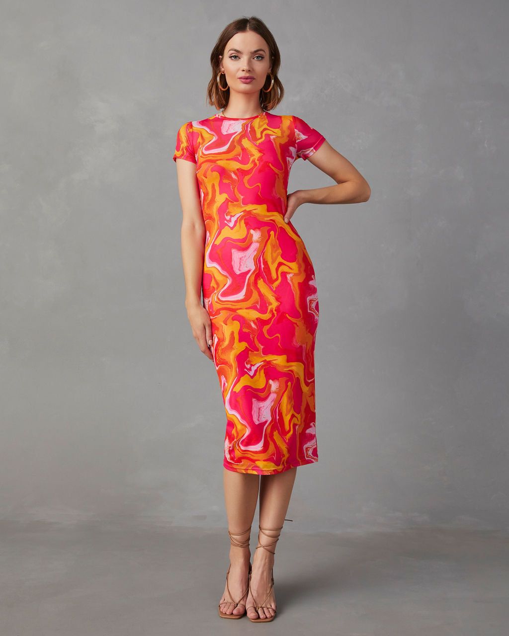 Sunset Smoothie Bodycon Midi Dress - Orange/Pink - FINAL SALE sold by Vici product image thumbnail 6