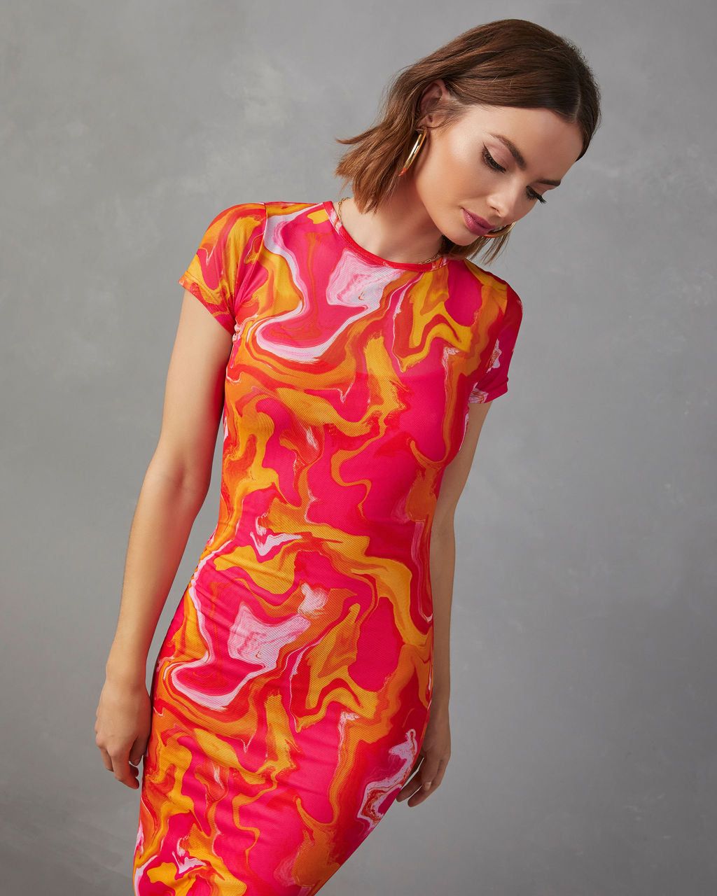Sunset Smoothie Bodycon Midi Dress - Orange/Pink - FINAL SALE sold by Vici product image thumbnail 3