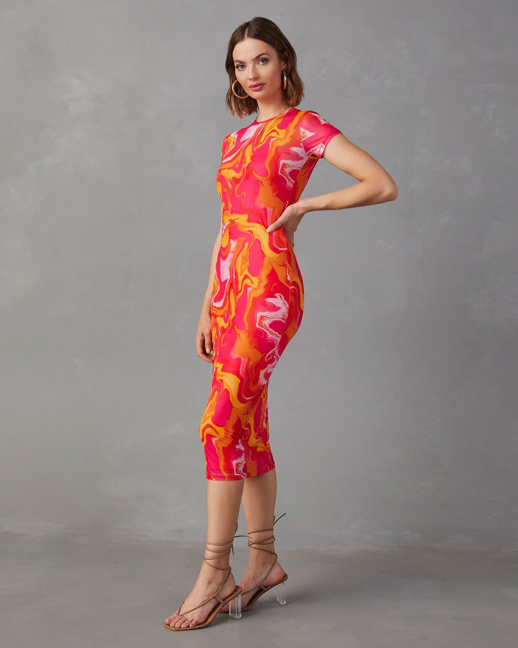 Sunset Smoothie Bodycon Midi Dress - Orange/Pink - FINAL SALE sold by Vici product image thumbnail 4