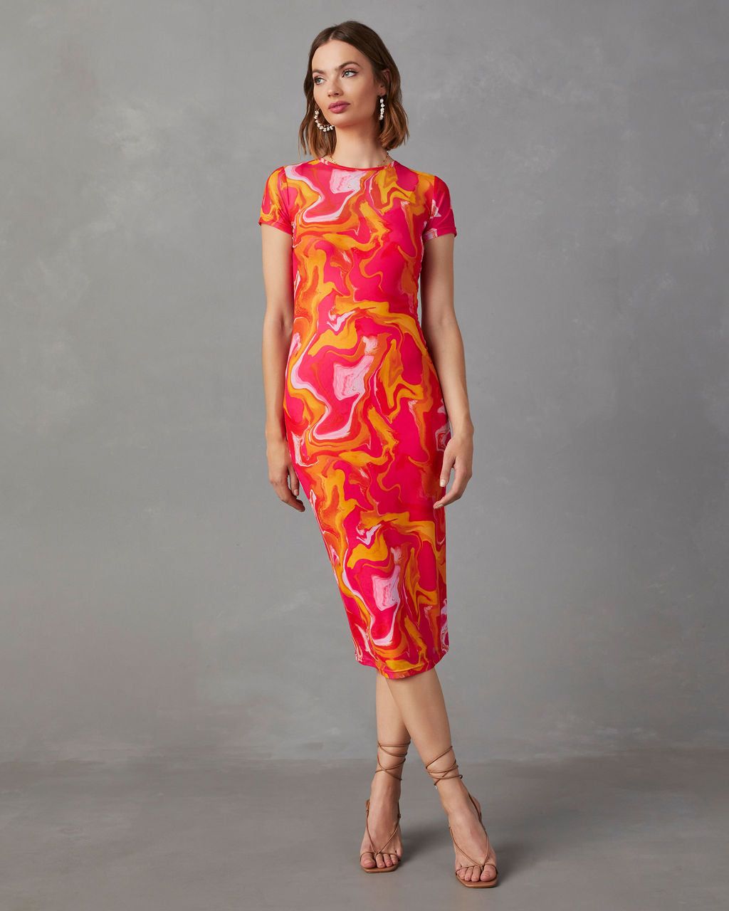 Sunset Smoothie Bodycon Midi Dress - Orange/Pink - FINAL SALE sold by Vici product image thumbnail 5