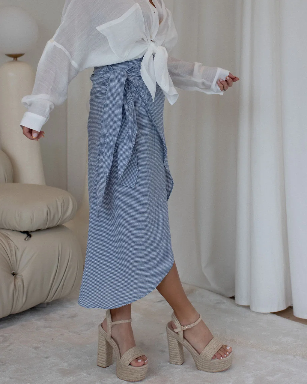 Amelie Gingham Side Tie Midi Skirt sold by Vici product image thumbnail 2