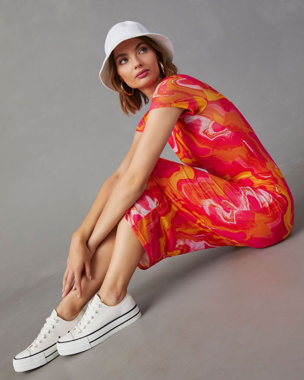 Sunset Smoothie Bodycon Midi Dress - Orange/Pink - FINAL SALE sold by Vici product image thumbnail 7
