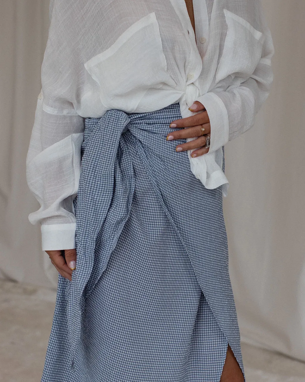 Amelie Gingham Side Tie Midi Skirt sold by Vici product image thumbnail 5