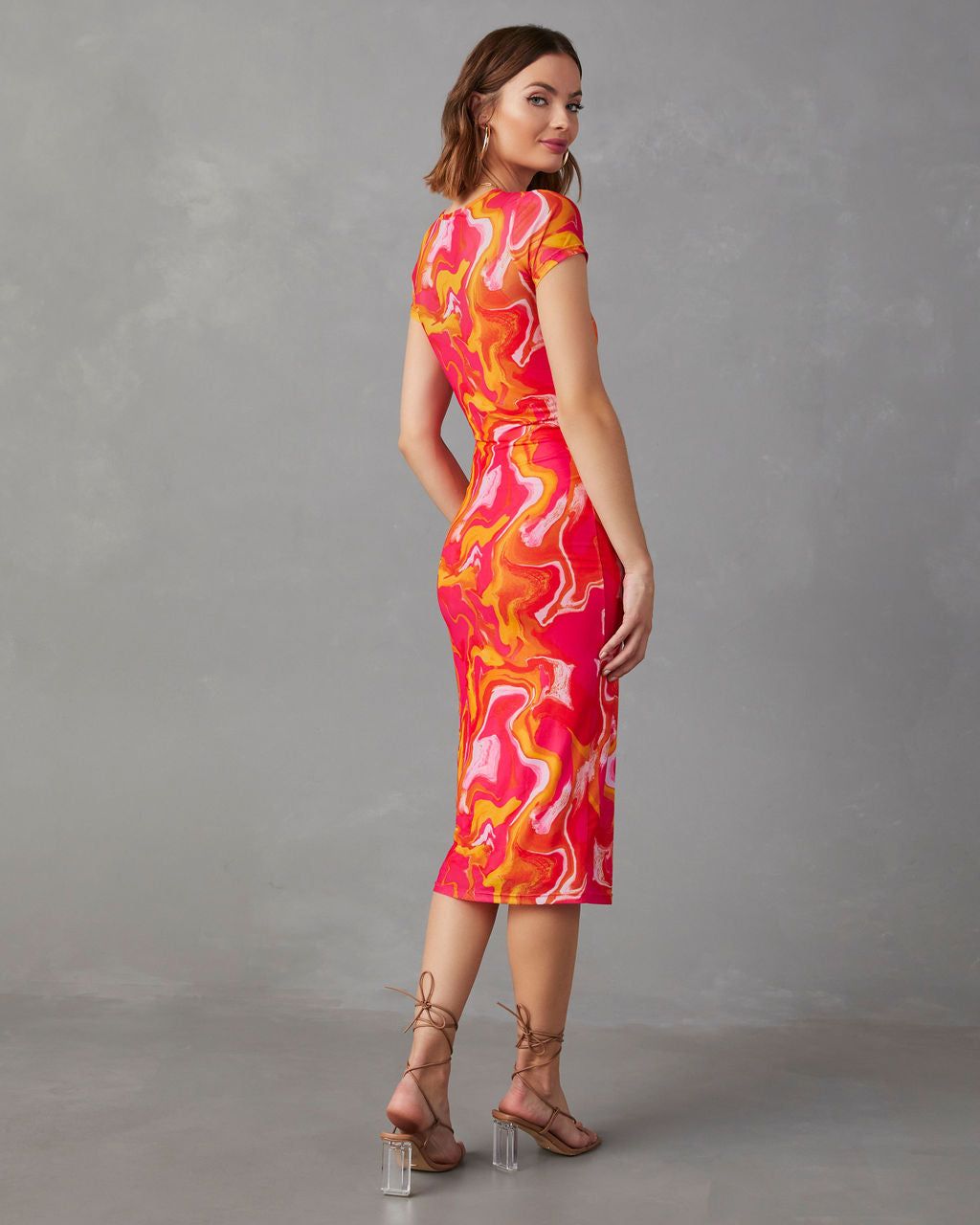 Sunset Smoothie Bodycon Midi Dress - Orange/Pink - FINAL SALE sold by Vici product image thumbnail 2