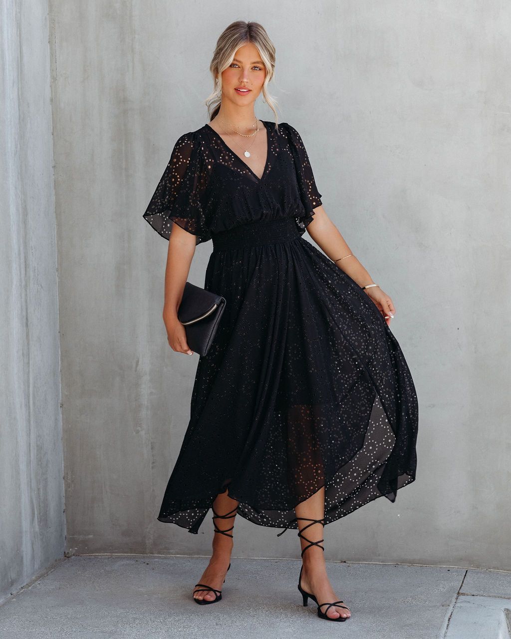 Thumbelina Metallic Eyelet Midi Dress - Black - FINAL SALE sold by Vici product image thumbnail 5